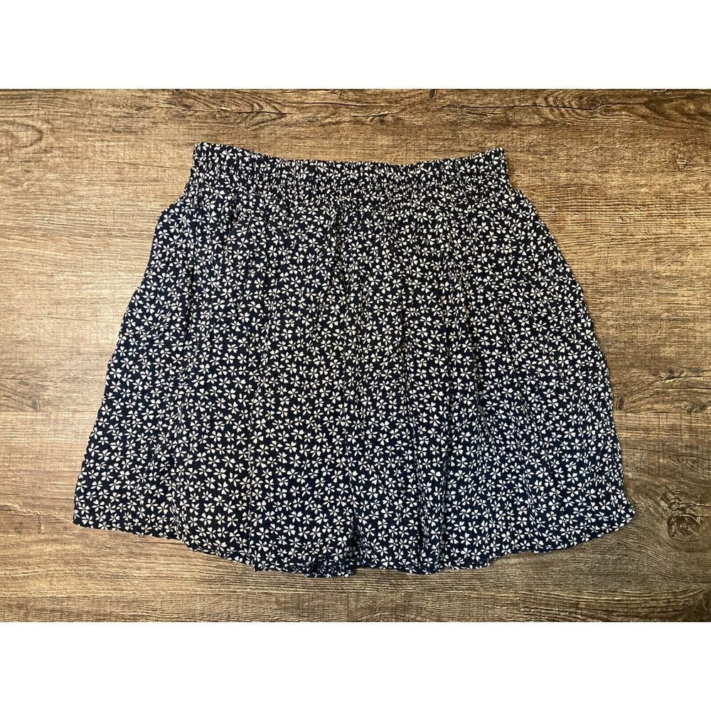 Vintage Brandy ❤️ Melville Navy Floral Pleated Skater Mini Skirt Size Small